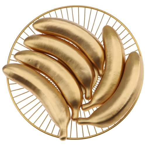 Meiwlong 6 PCS Artificial Realistic Golden Banana Decoration Party Bunch Fake Lifelike Plastic Fruit Faux Simulation Display Props Ornament Christmas Festival Holiday - A
