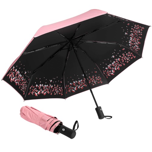 Sun Umbrella-Auto Open Close Folding Rain Umbrella,Waterproof Travel Women Parasol Automatic Umbrellas - Pink