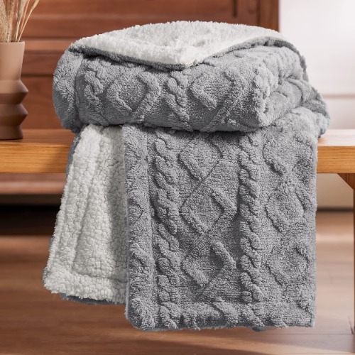 BEDSURE Sherpa Throw Blanket for Couch Sofa - Fuzzy Soft Cozy Blanket for Bed, Fleece Thick Warm Blanket for Winter, Grey, 50x60 Inches - 50x60 Grey