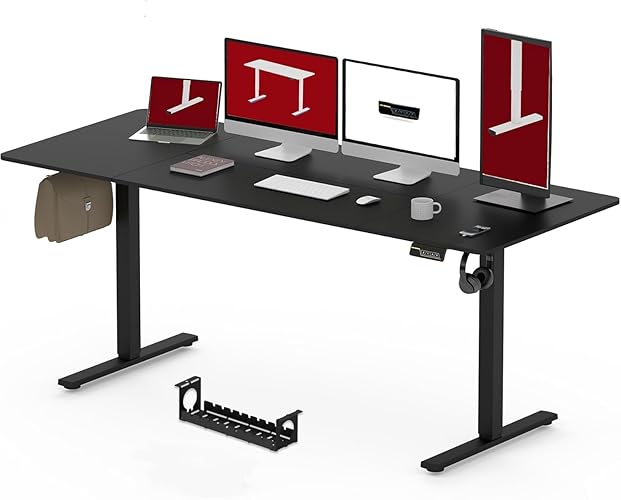SANODESK Höhenverstellbarer Schreibtisch 180 x 80 cm Schreibtisch Höhenverstellbar Elektrisch Ergonomischer Steh-Sitz Tisch Computertisch für Heimbüro Homeoffice(schwarz) - 180 x 80 cm - Schwarz+schwarz