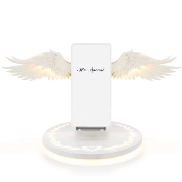 Angel Wings Wireless Charger Aesthetic Phone Charger Kawaii Gaming Room Decor - White