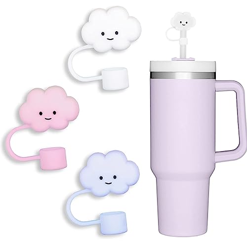 10mm Straw Cover, 3pcs Covers Cap for Stanley Cup 40 oz 30 Food Grade Silicone Cute Large Cloud Topper Tips Cover Protector Plugs Tumblers Accessories - 10mm 3pcs Mix Cloud