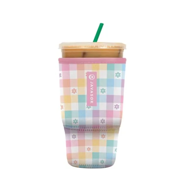 Sok It Java Sok Iced Coffee & Cold Soda Insulated Neoprene Cup Sleeve (Gingham Flowers, Large: 30-32oz)