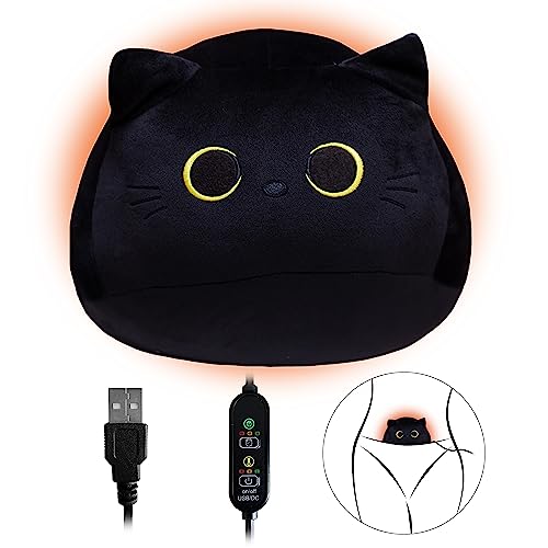 CRIMMY Heating Pad for Period Menstrual Cramps Pain Relife, Cute Small Portable Heat Pads for Travel, Mini Stuffed Animal USB Electric Hot Pack for Back Neck Eyes Hands - Heat Black Cat