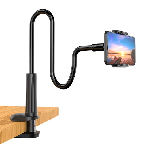SHAWE Phone Holder Bed Gooseneck Mount - Flexible Arm 360 Mount Clip Adjustable Bracket Clamp Stand Compatible with Cell Phone 11 Pro XS Max XR X 8 7 6 Plus 5 4, Samsung S10 S9 S8 for Bedroom Desk - Black