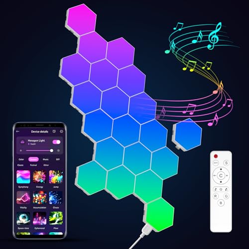 JIMIMORO 20 Pack Hexagon Light Panels - Smart RGB Hexagon LED Lights Wall Lights with APP & Remote Control Cool Music Sync Gaming Lights for Living Room, Bedroom, Gaming Room, Kids, Adults - Dwhite 20PCS
