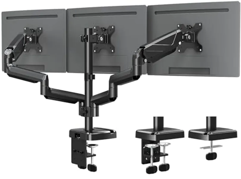 MOUNTUP Triple Monitor Mount - Monitor Desk Mount for 3 Computer Screens Up to 27 inch, Triple Monitor Arm with Gas Spring, Heavy Duty Monitor Stand, Each Arm Holds Up to 19.8 lbs