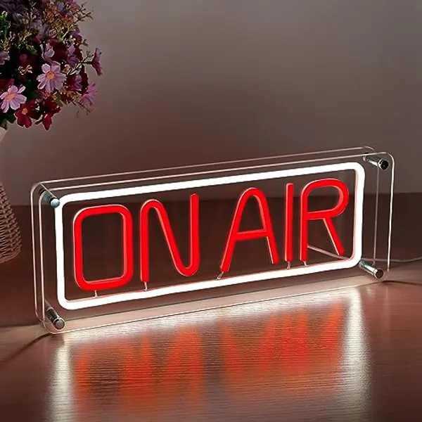 XIYUNTE ON AIR Neon Sign, USB Powered On Air Sign with 5V USB Charger, Desk LED Neon On Air Lightbox Sign, Bright On Air Light Sign for Studio Office Door Recording Videos Gift