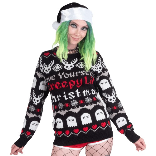 Creepy Lil Christmas Knit Sweater - L / Black/Red