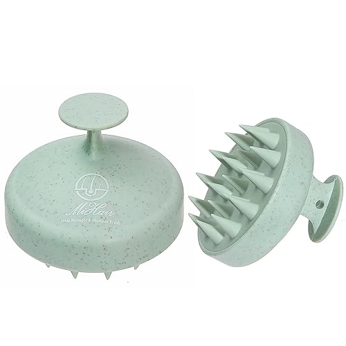 MiHair Scalp Massager Shampoo Brush, Eco-friendly Wheat Straw body, Scalp Scrubber/Exfoliator, Scalp Brush, Dandruff Removal, Prevents Hair loss, Promotes Hair Growth (Green, 1 pc) - Green