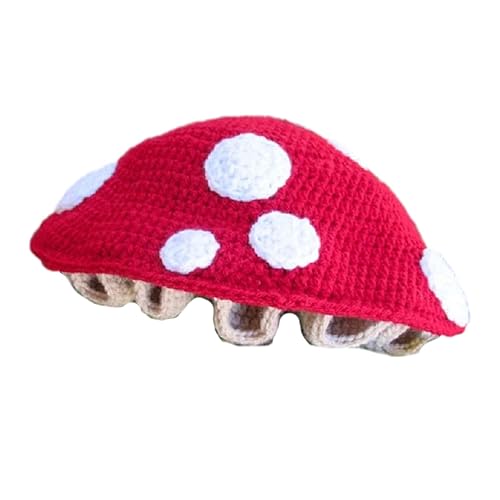 HISYI Knittinf Hat Crocheted Hat Funny Mushroom Crocheted Hat Large Cap for Women Men Picture Props Cap Halloween Party - Red