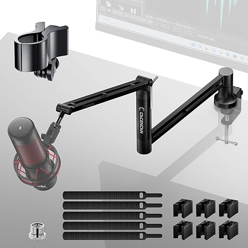 M05 Boom Arm, 360° Rotatable Microphone Stand with Desk Mount, Foldable Desk Mic Arm with 3/8'' to 5/8'' Screw Adapter, Microphone Arm for Live Streaming, Gaming, Podcasting, Radio - Black（Low Profile)