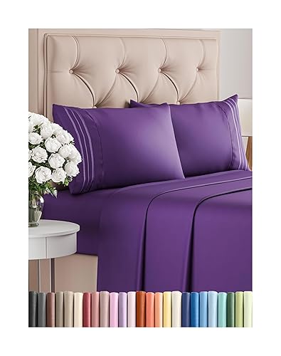Queen Size 4 Piece Sheet Set - Comfy Breathable & Cooling Sheets - Hotel Luxury Bed Sheets for Women & Men - Deep Pockets, Easy-Fit, Extra Soft & Wrinkle Free Sheets - Purple Oeko-Tex Bed Sheet Set - Queen - 37 - Purple