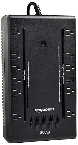 Amazon Basics Standby UPS Battery Backup 800VA 450W Surge Protector Uninterruptible Power Supply, 12 Outlets, for Power Outage Protection, Compact, Black - Standby - 12 Outlet (800VA)