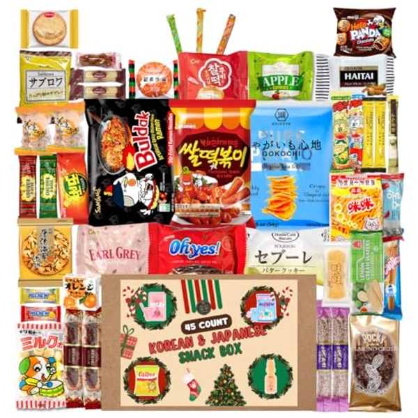 Japanese Snack box with Korean snack assorted (45 Pack with English Pamphlet) - Japanese Candies, Chips, Crackers, and Korean Ramen and