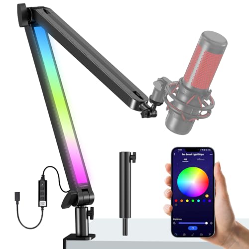 YOUSHARES RGB Mic Boom Arm for HyperX Quadcast s, Fifine Microphone, Shure SM7B, MV7, Blue Yeti Mic, HyperX QuadCast Mic and Most Microphones, New Wave Microphone Arm - RGB Boom Arm