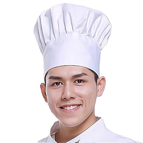 White Chef Hat for Men Women Adults,Elastic Band Adjustable Cotton Chefs Hat Hibachi Chef Works Hats Chef Cap Cook Hat
