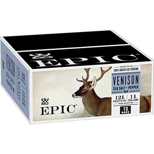 EPIC Venison Sea Salt & Pepper Bars, Keto Friendly, Gluten Free, 12 ct - Sea Salt Pepper - 15.6 Ounce (Pack of 1)