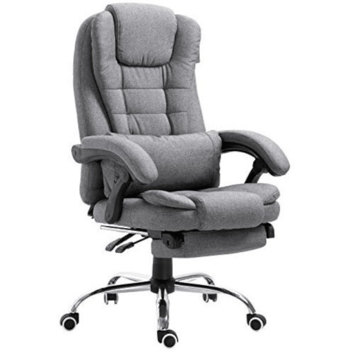 Executive Reclining Computer Desk Chair with Footrest, Headrest and Lumbar Cushion Support Furniture, MR34 Grey Fabric | Grey