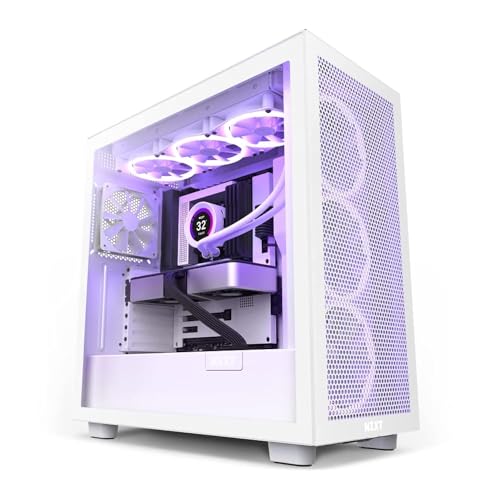 NZXT H7 Flow - CM-H71FW-01 - ATX Mid Tower PC Gaming Case - Front I/O USB Type-C Port - Quick-Release Tempered Glass Side Panel - Vertical GPU Mount - Integrated RGB Lighting - White - White - Flow