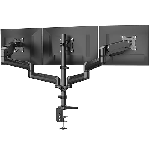 HUANUO Triple Monitor Stand Desk Mount for Three 17-32 Inch Screens, Adjustable Triple Monitor Arm with Tilt, Swivel, 3 Monitor Stand with 2 Mounting Bases, Each Arm Hold up to 8KG, VESA 75x75 100x100 - Black