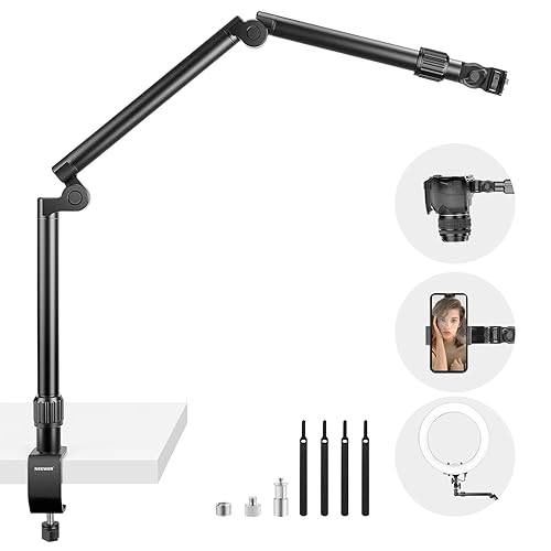 NEEWER Webcam Stand Camera Mount with C Clamp, 35.4" Aluminum Alloy Flexible Articulating Stand Boom Arm with 1/4" 3/8" 5/8" Screws for Ring Light Mirrorless Camera Smartphone Projector, ST3 - Overhead Mount
