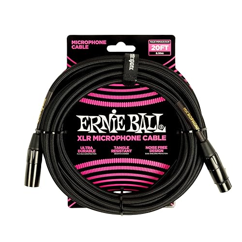 Ernie Ball 20' Braided Male Female XLR Microphone Cable Black - Braided Black - 20 feet
