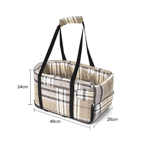 2-in-1 Portable Pet Carrier & Dog Car Seat Booster - Khaki Plaid / United States / 48x26x24cm
