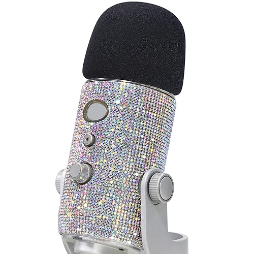 YOUSHARES Blue Yeti Pop Filter - Cute Glitter Sticker, Bling Diamond Shiny Skin with Mic Foam Winscreen Compatible with Blue Yeti Microphones (Silver) - Silver