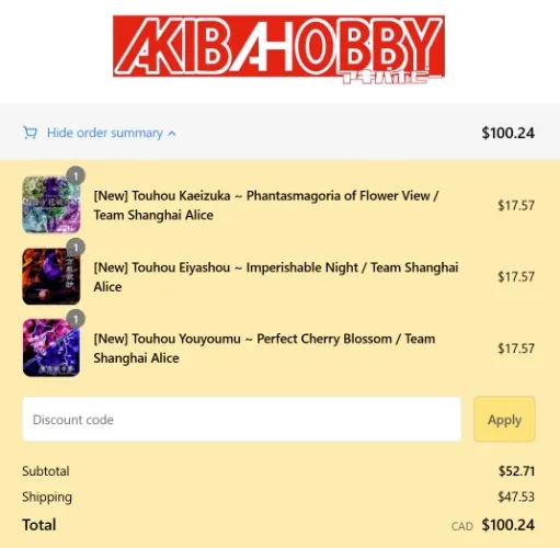 Touhou 7, 8, 9 + Shipping