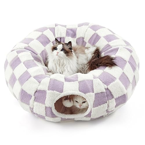 Lesure Cat Tunnel Bed for Indoor Cats - Cute Cat Donut Tunnel with Washable Circle Cushion, Round Pet Play Tunnel Toy for Kitten/Puppy/Rabbit,Purple - Purple
