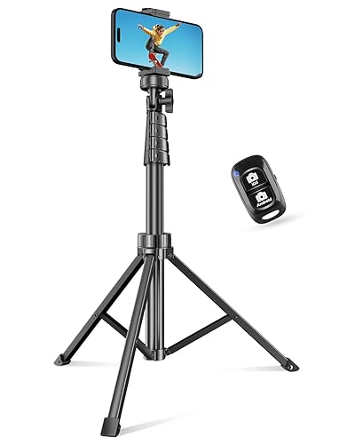 SENSYNE 62" Phone Tripod & Selfie Stick, Extendable Cell Phone Tripod Stand with Wireless Remote and Phone Holder, Compatible with iPhone Android Phone, Camera - 62-inch - Black