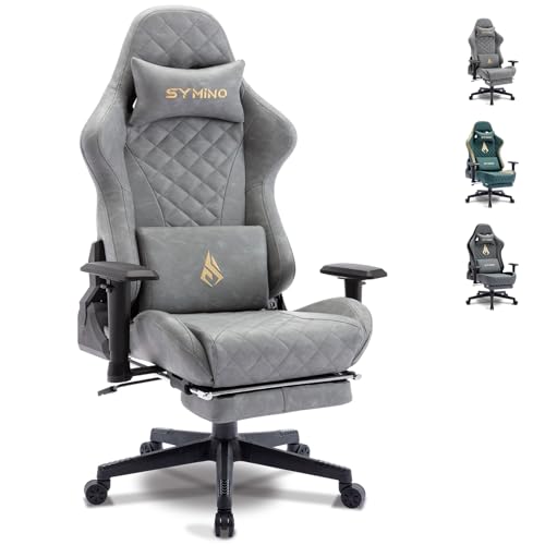 symino Silla Gaming Silla Coche de Carreras Silla de Oficina Ergonómica con Resposabrazos 3D, Silla Ordenador de Cuero PU Estilo Vintage con Reposapiés