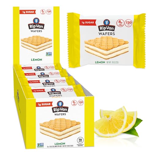 Rip Van Wafels Lemon Cookies, 16 Count, 1g Sugar, 4g Carbs, Vegan, Keto Friendly, Low Calorie, 0g Trans Fat, 120 Calories, 6g Fiber - Lemon