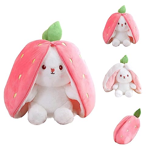 SZYATOOS Soft Lovely Bunny Plush Toys, Reversible Bunny Stuffed Animal Plushie Pillow, for Kids (Strawberry Powder, 11 Inch) - 11 Inch - Strawberry Powder