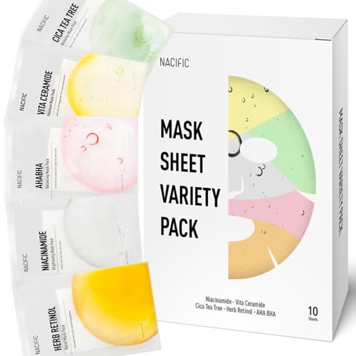 NACIFIC Premium 10-Sheet Facial Mask Variety Pack for Ultimate Skin Nourishment - Hyaluronic Acid, Ceramide, and Vitamin-Infused for All Skin Type
