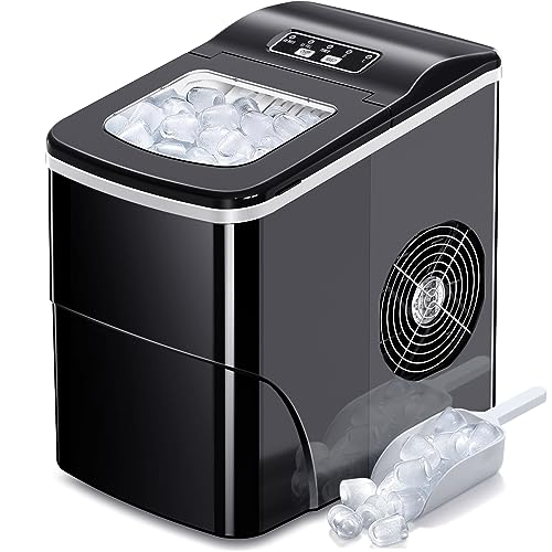 AGLUCKY Ice Makers Countertop with Self-Cleaning, 26.5lbs/24hrs, 9 Cubes Ready in 6 Mins, Portable Ice Machine with 2 Sizes Bullet Ice/Ice Scoop/Basket for Home/Kitchen/Office/Bar/Party, Black - 26lbs/Day - Black - 1