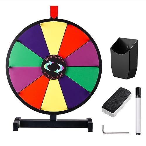 WinSpin 15" Prize Wheel 10 Slots Heavy Duty Editable Tabletop Spinning Wheel with Dry Erase Marker & Eraser for Fortune Game Tradeshow and Carnival, Classic Series - 15"