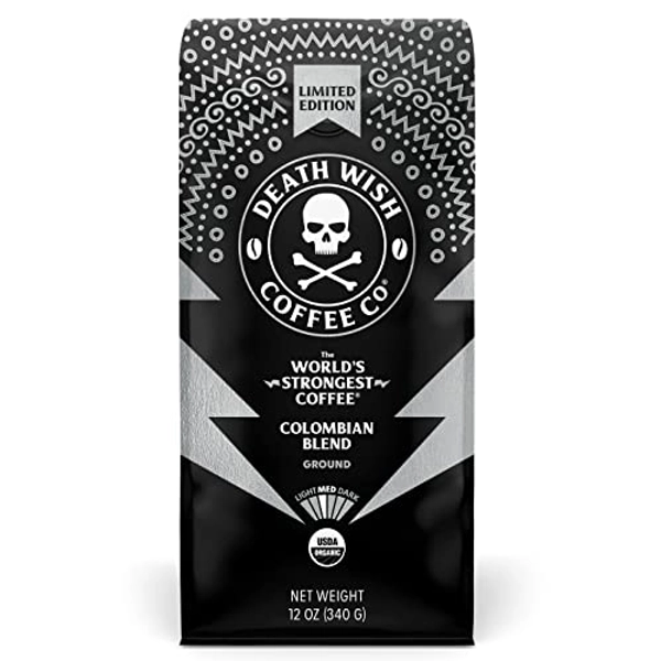 DEATH WISH COFFEE - Colombian Blend, Medium Roast Coffee - Ground Coffee (12 Ounce)