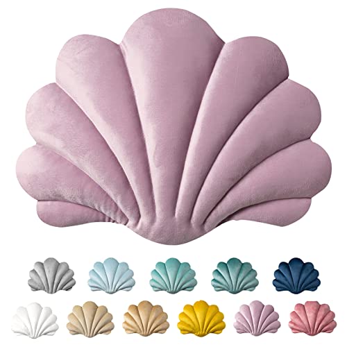 Ashler 3D Throw Pillows Shell Shaped Accent Throw Pillow, Soft Velvet Insert Included Cushion for Couch Bed Living Room, Pack of 1, Pink Purple, 18 X 13 inches - 18 X 13 inches - Pink Purple