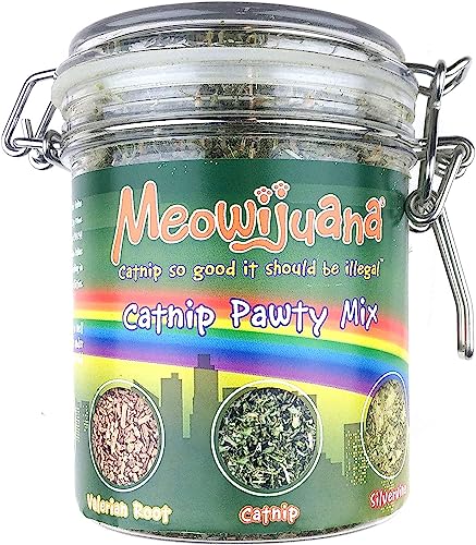 Meowijuana Catnip Pawty Mix Jar - Premium Organic Catnip for Cats - Irresistible Blend for Feline Entertainment, Fresh Catnip for Extended Playtime - Elevate Your Cat's Enjoyment - Catnip Pawty Mix