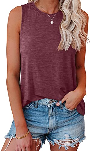 Bliwov Womens Fashion Tank Tops Crewneck Loose Fit Basic y2k Going Out Clothes Casual Summer Sleeveless Shirts for Women 2024 - Small - Wine