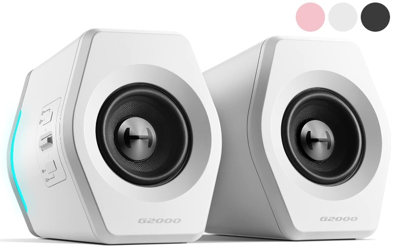 Edifier G2000 PC Gaming Speaker for PC PS5 Gaming Monitor, Bluetooth/USB/3.5mm Auxiliary Wired Wireless Connection/Gaming, Music, Movie Mode/32W Hi-Fi Sound Quality [SUB-OUT Terminal/rgb] Small, Set - ホワイト