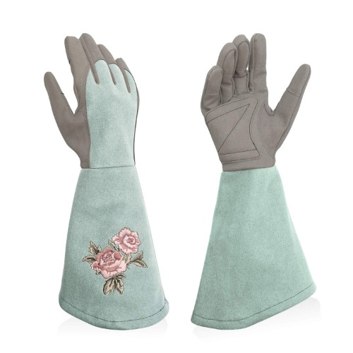 Intra-FIT Rose Embroidery Pruning Gloves Gardening Gloves with Extra Long Forearm Protection for Women and Men - Medium (Pack of 1) Green