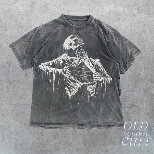 Skeleton Ripping Rib Cage Vintage 90s Graphic T-Shirt, Rib Cage Shirt, Retro Skeleton Tee, 90s Skull Shirt, Y2k Skull Tee, Washed Shirt
