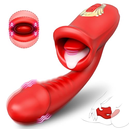 Tongue Rose Sex Toy Realistic Dildo Vibrators, 3 in 1 G Spot Vibrator for Women, Clitoral Vibrator with 10 Vibrations 10 Tongue Licking Nipple Clit Stimulator Adult Sex Toys for Women Couple