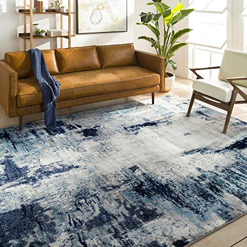 Surya Helsinki Abstract Rug - Area Rugs for Living Room, Dining, Lounge, Bedroom - Marble Rug, Soft Medium Pile Large Rug for Easy Care - Modern Rugs Living Room 200x274 cm Blue, Grey and Ivory Rug - 200x274 cm - Blue