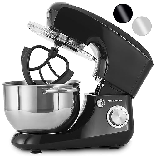 Andrew James Stand Mixer for Baking Food Mixer | 1400W Max | Large 5.5 Litre Bowl 6 Speed Pulse Mode | Kitchen Cake Mixers | Flexi-Beater Dough Hook Balloon Whisk Removable Splash Guard - Black