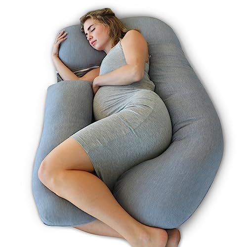 PharMeDoc Pregnancy Pillow, U-Shape Cooling Cover - Dark Grey with Detachable Side - Support for Back, Hips, Legs, Belly for Pregnant Women - Cooling Cover - Dark Grey