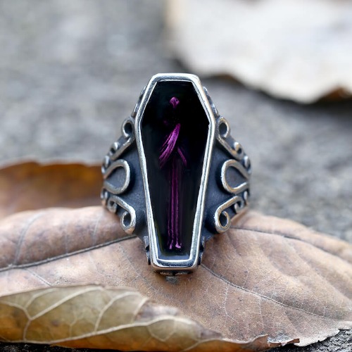 Vampire Coffin Stainless Steel Skull Ring - Purple / 10